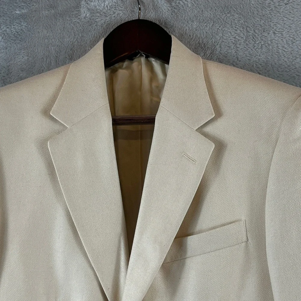 Vintage Lord & Taylor Grant Thomas Mens Ivory Silk Wool Blazer Sport Coat 38S